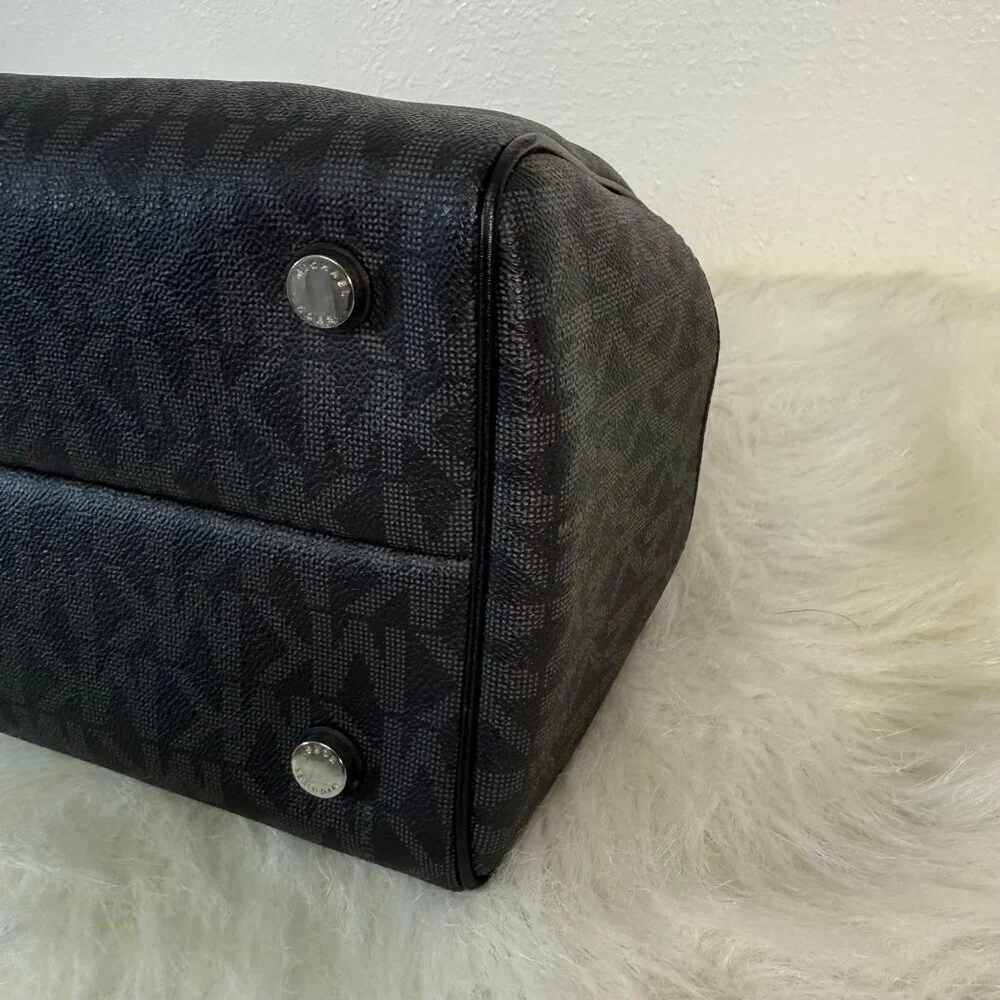 Michael Kors Grayson Signature MK Black Satchel Duffle Saffiano Leather Handbag